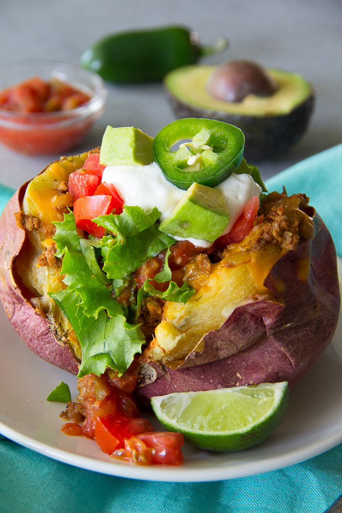 Turkey Taco Stuffed White Sweet Potato Say Grace